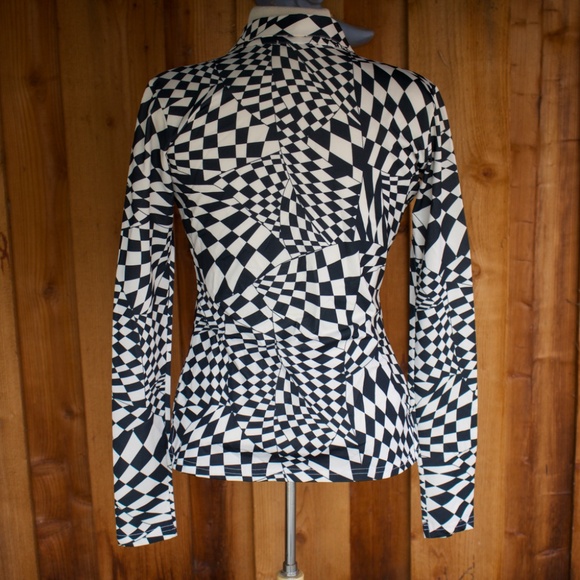 Vintage BEBE DISCO Black & White Checkered Long Sleeve Button Down Blouse - Picture 11 of 17